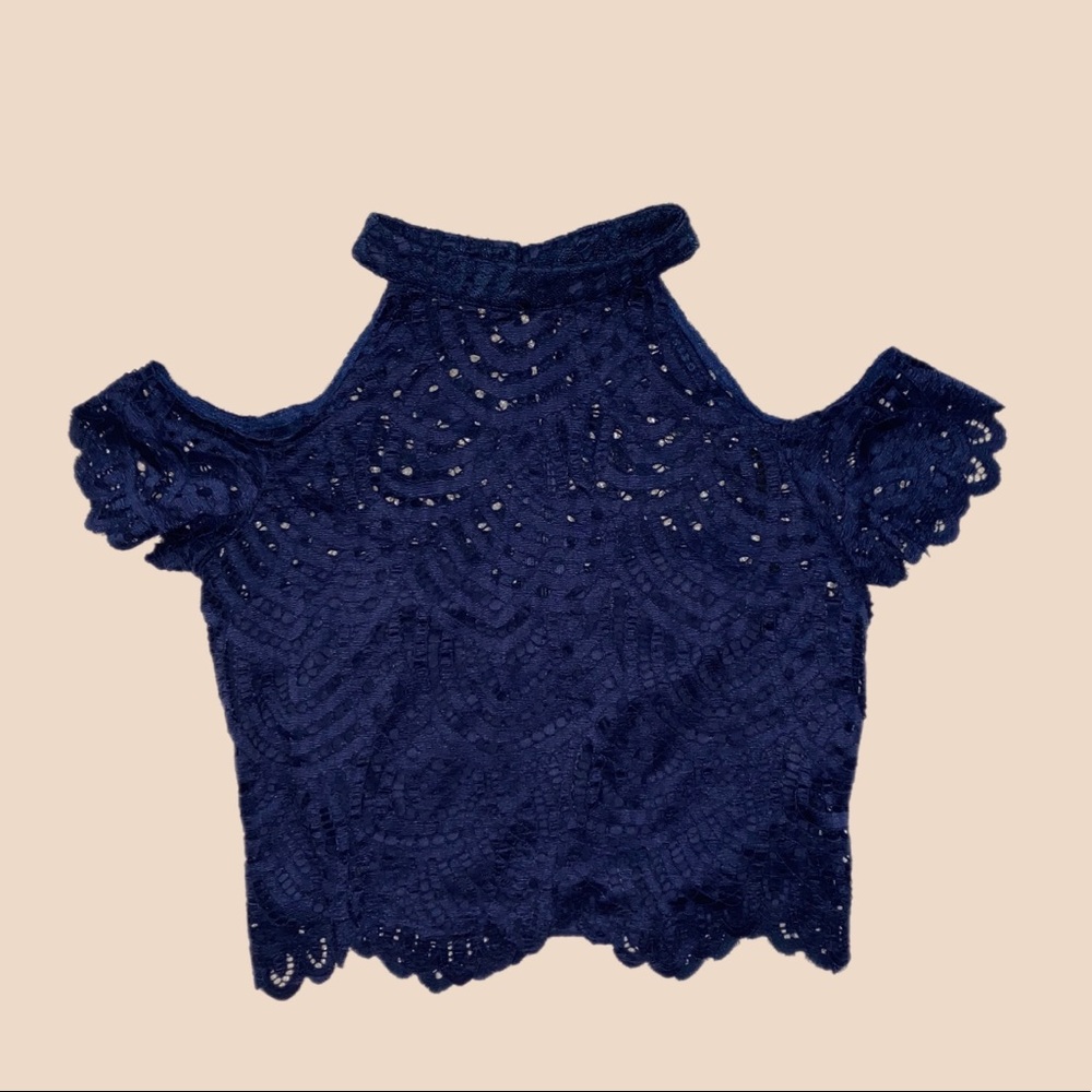 Lace Cold Shoulder Top in Blue for Women
